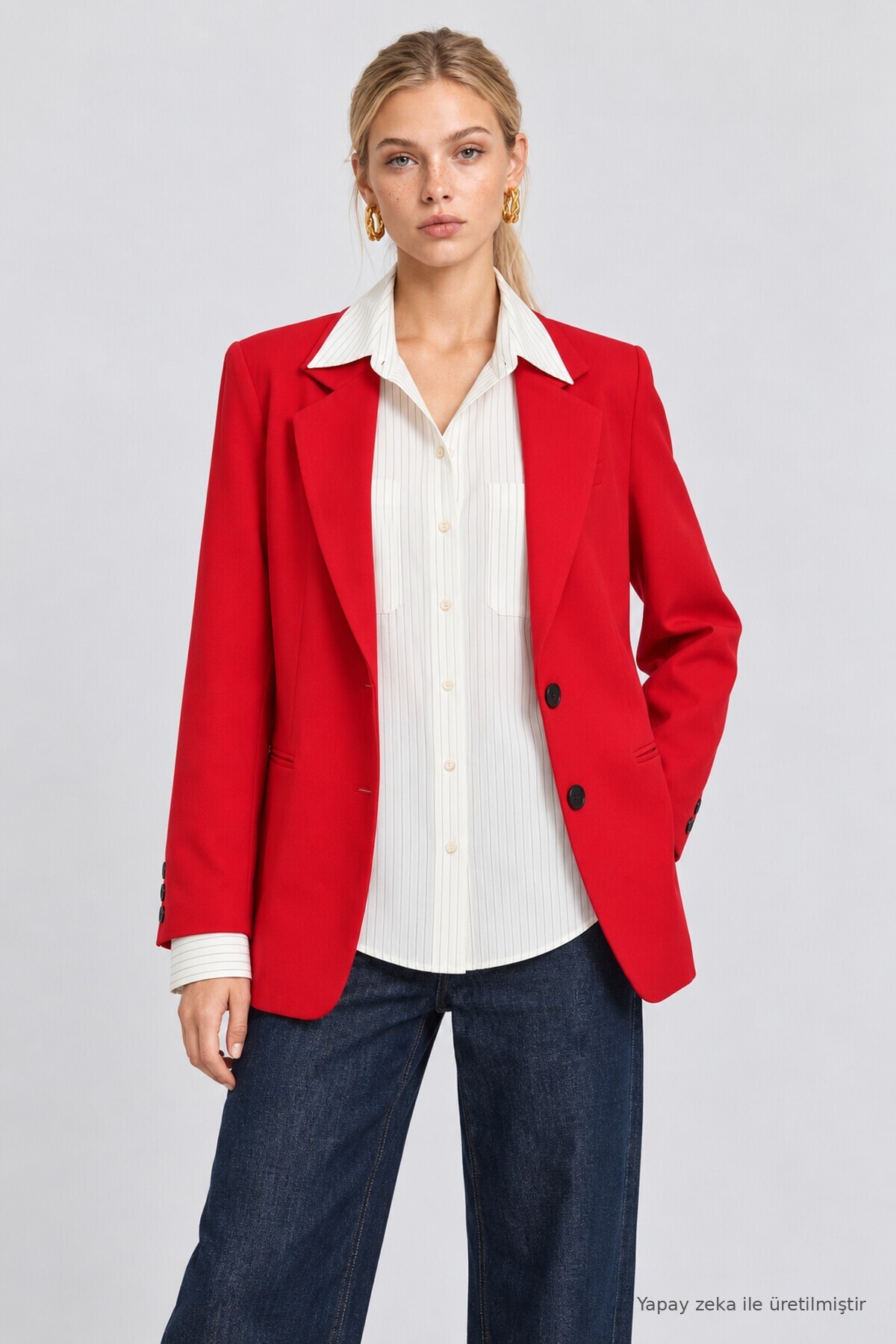 Vatkalı Blazer Dokuma Ceket KIRMIZI LNT0049