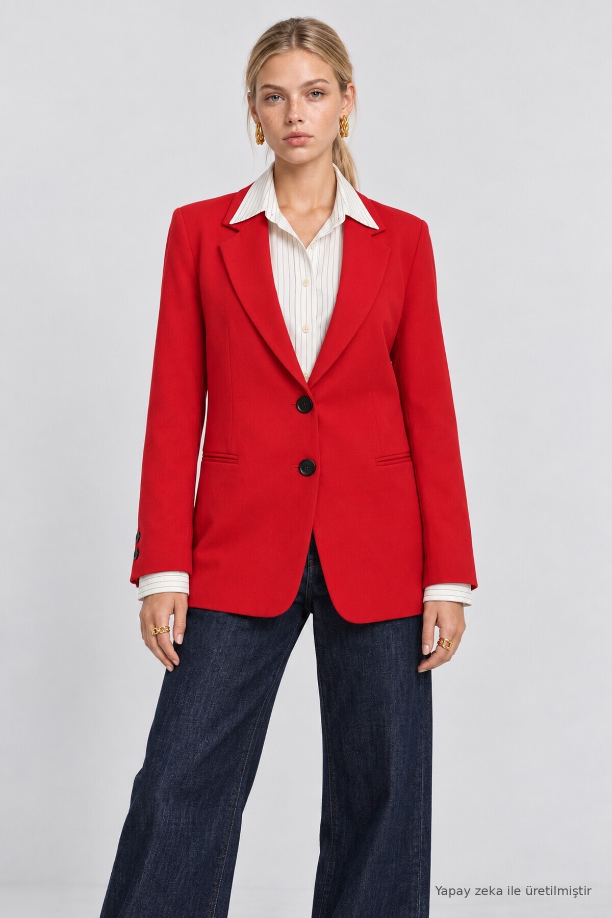 Vatkalı Blazer Dokuma Ceket KIRMIZI LNT0049
