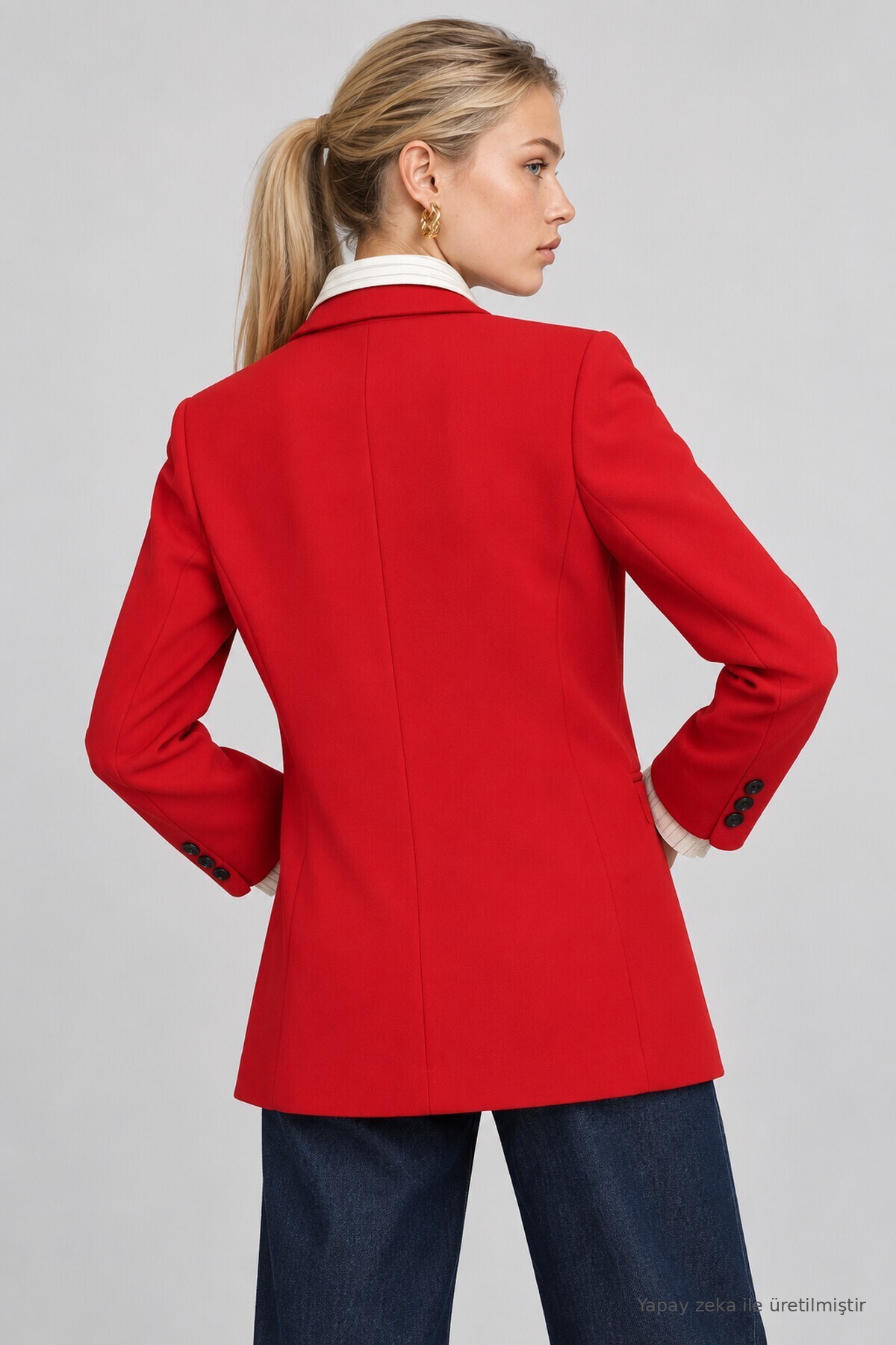 Vatkalı Blazer Dokuma Ceket KIRMIZI LNT0049