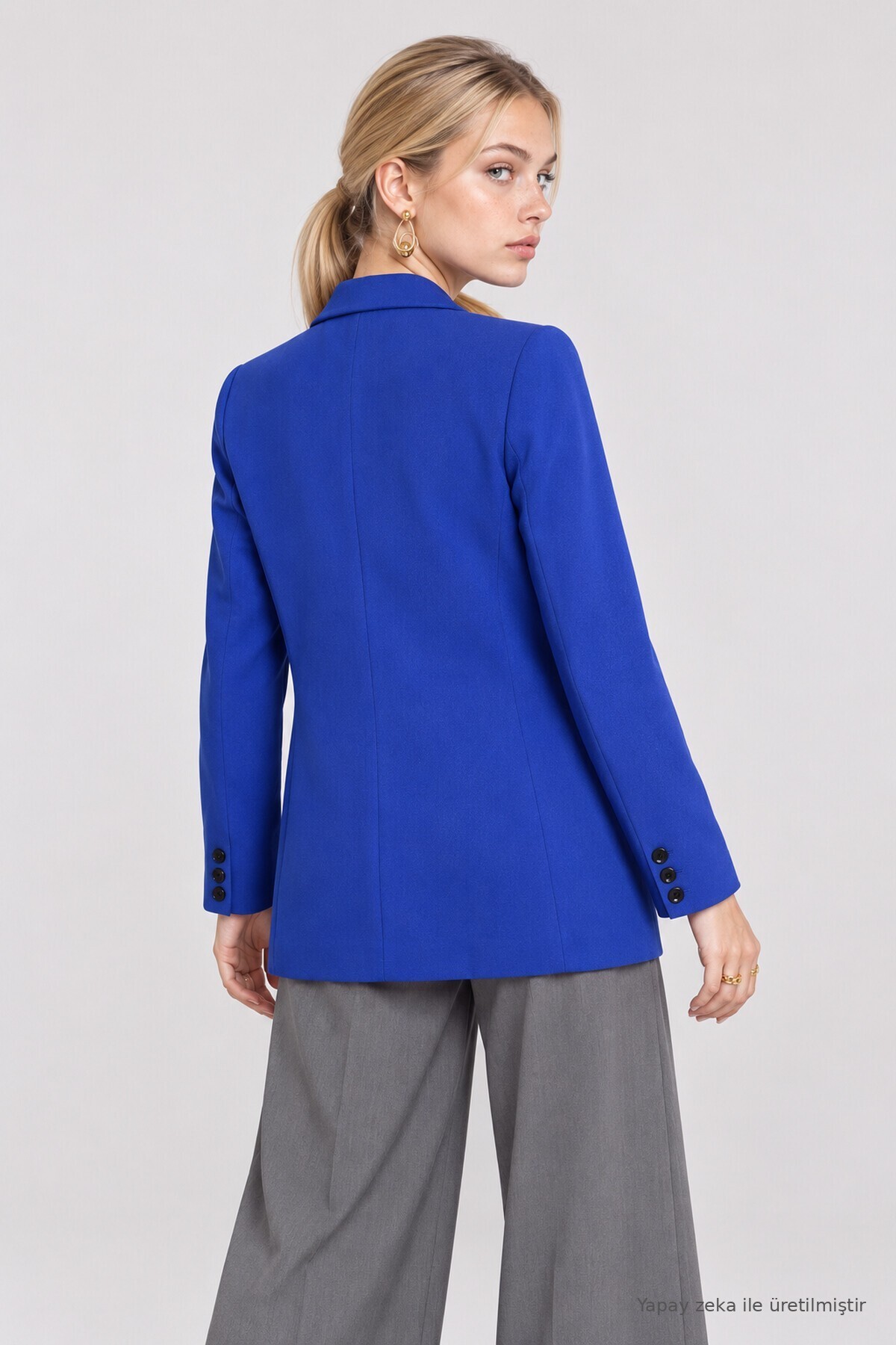 Vatkalı Blazer Dokuma Ceket KOYU MAVİ LNT0049