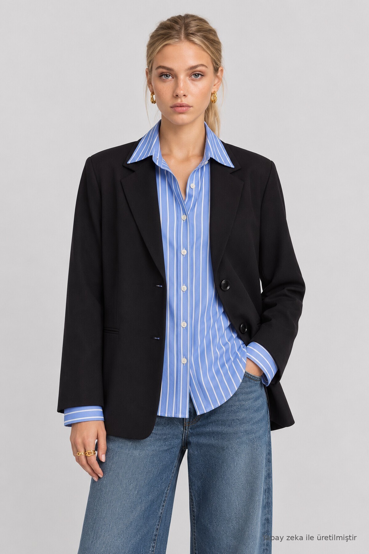 Vatkalı Blazer Dokuma Ceket SİYAH LNT0049