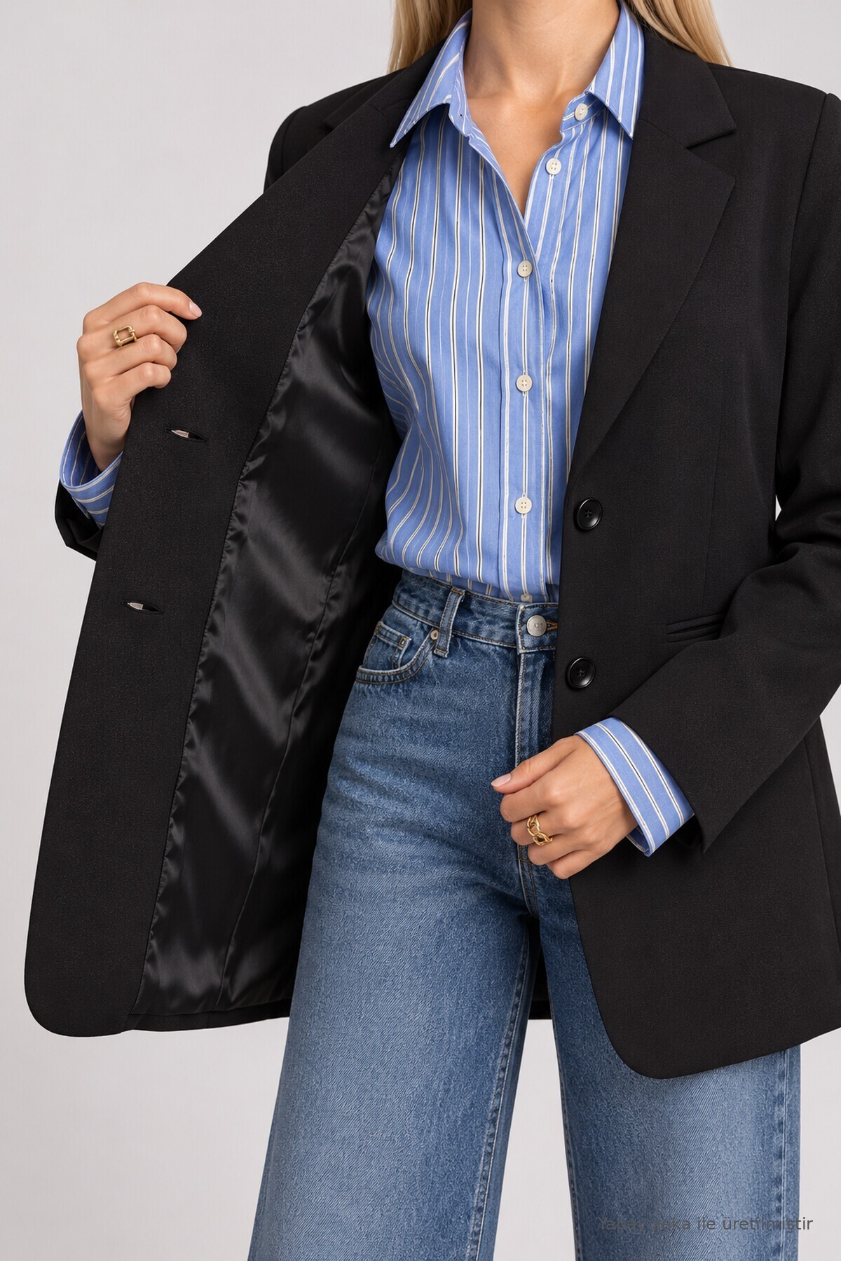 Vatkalı Blazer Dokuma Ceket SİYAH LNT0049