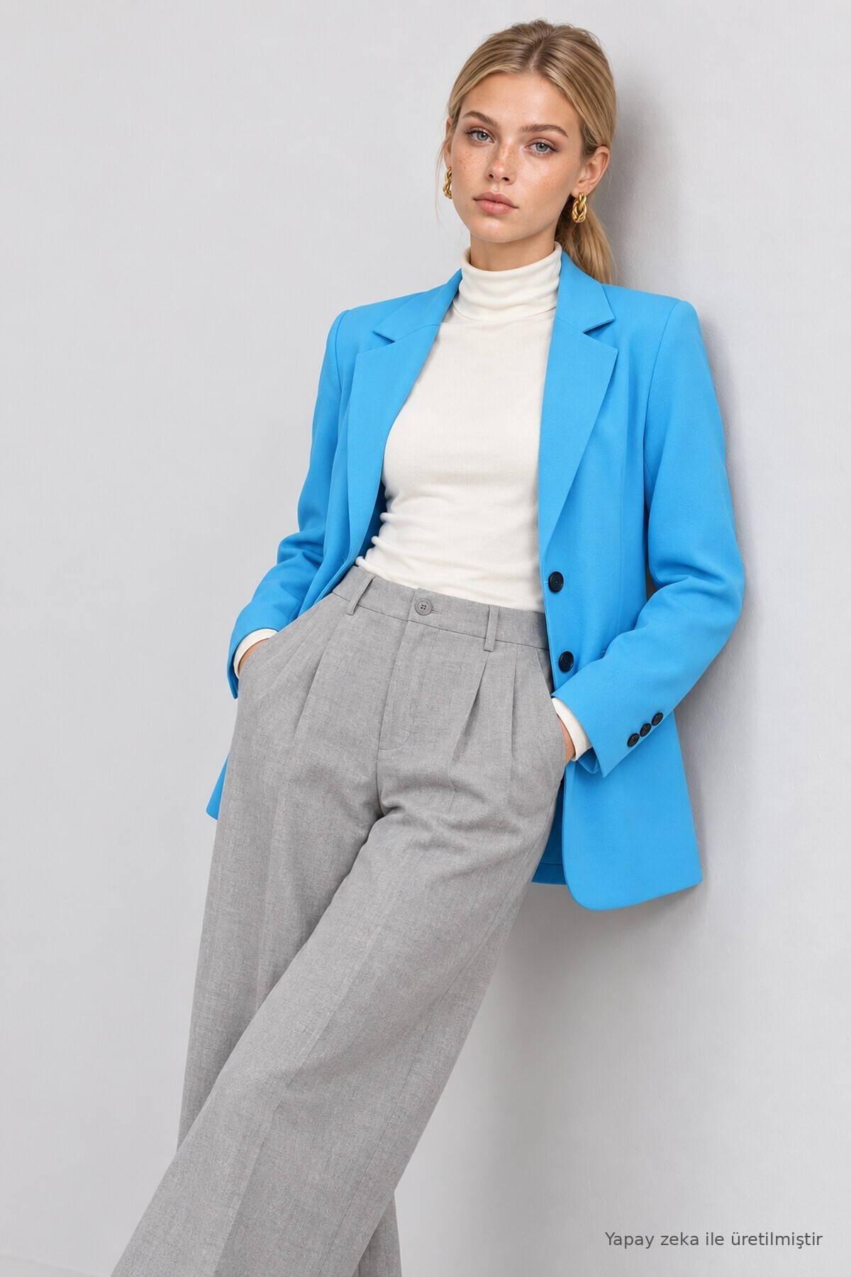 Vatkalı Blazer Dokuma Ceket TURKUAZ LNT0049