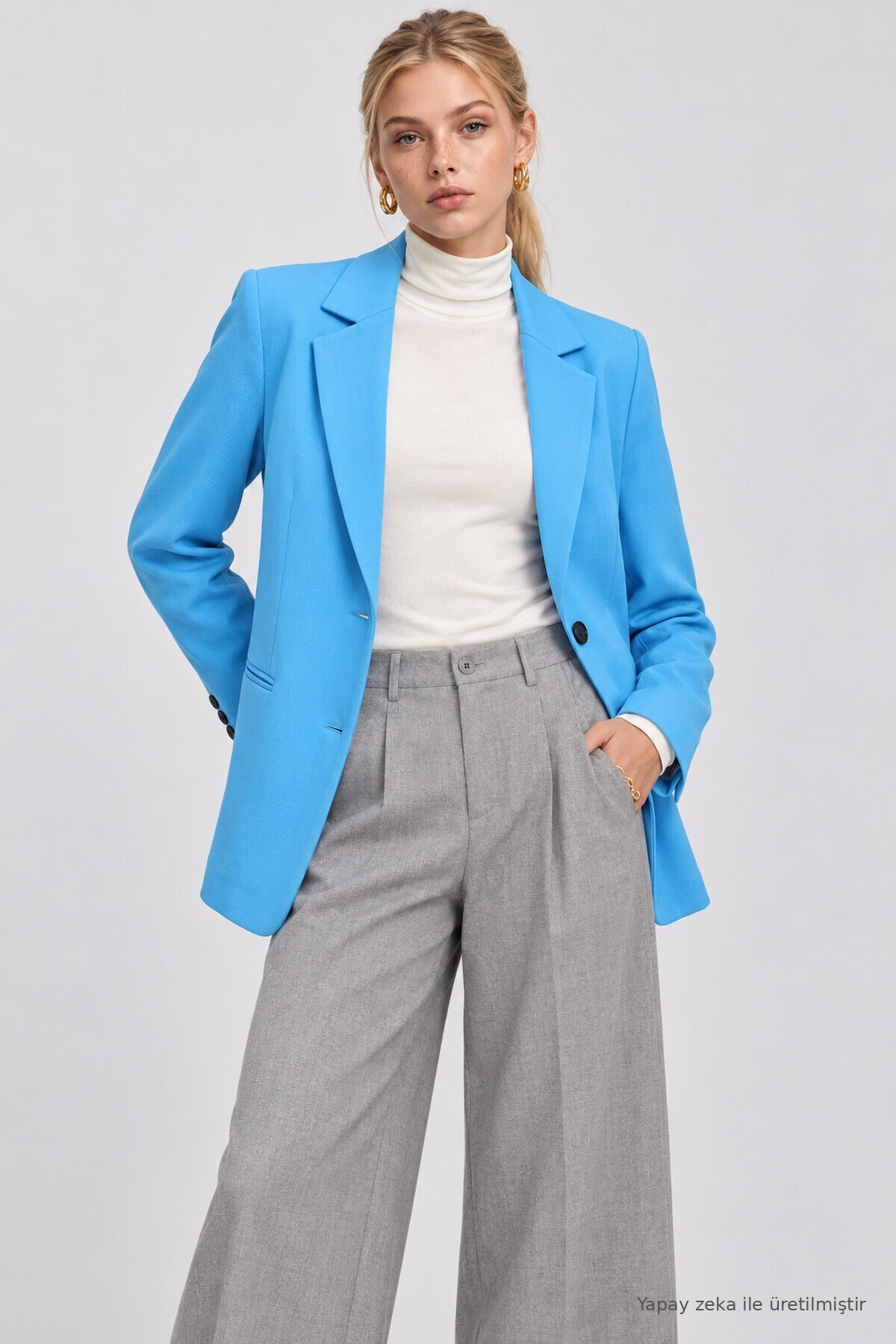 Vatkalı Blazer Dokuma Ceket TURKUAZ LNT0049