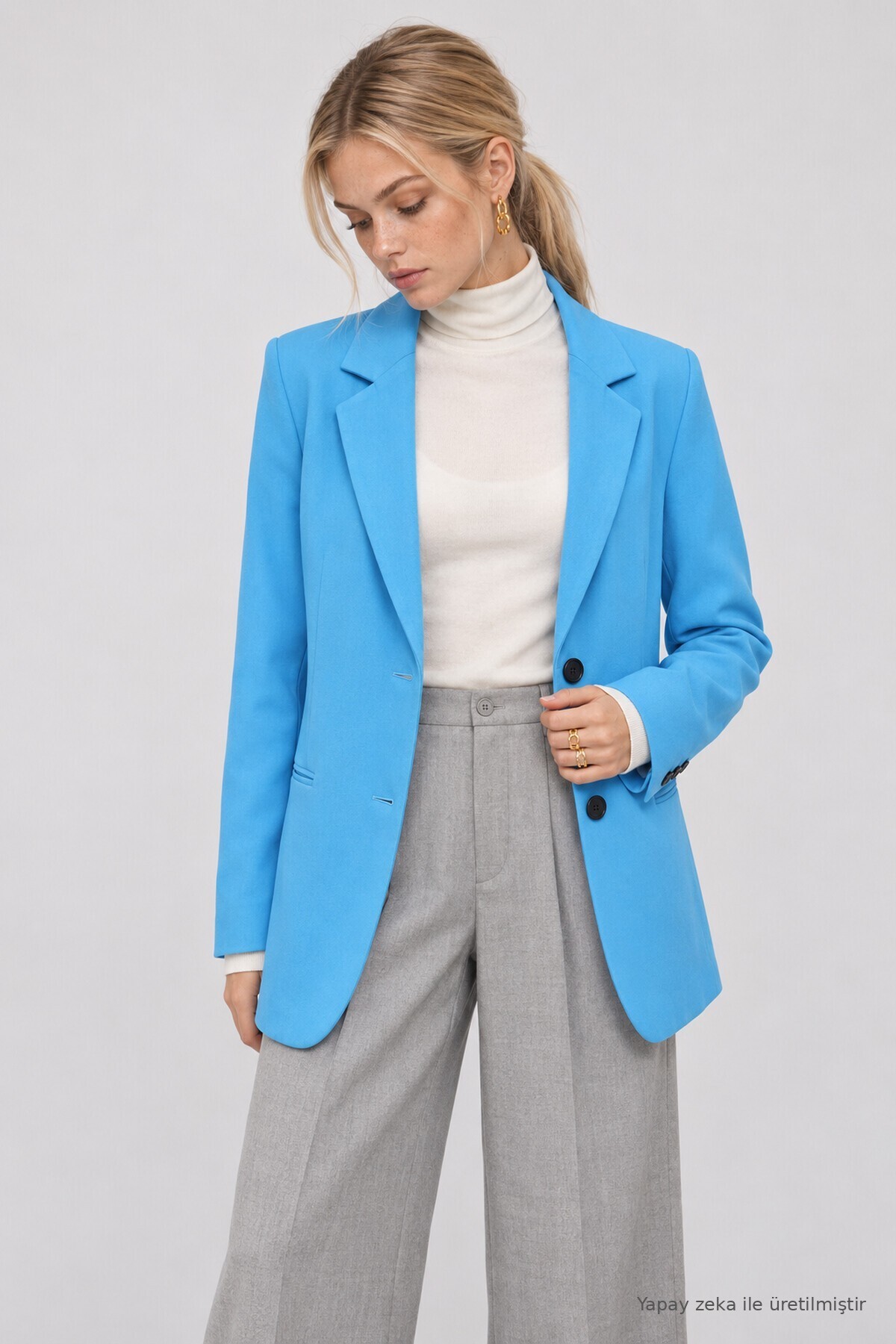 Vatkalı Blazer Dokuma Ceket TURKUAZ LNT0049