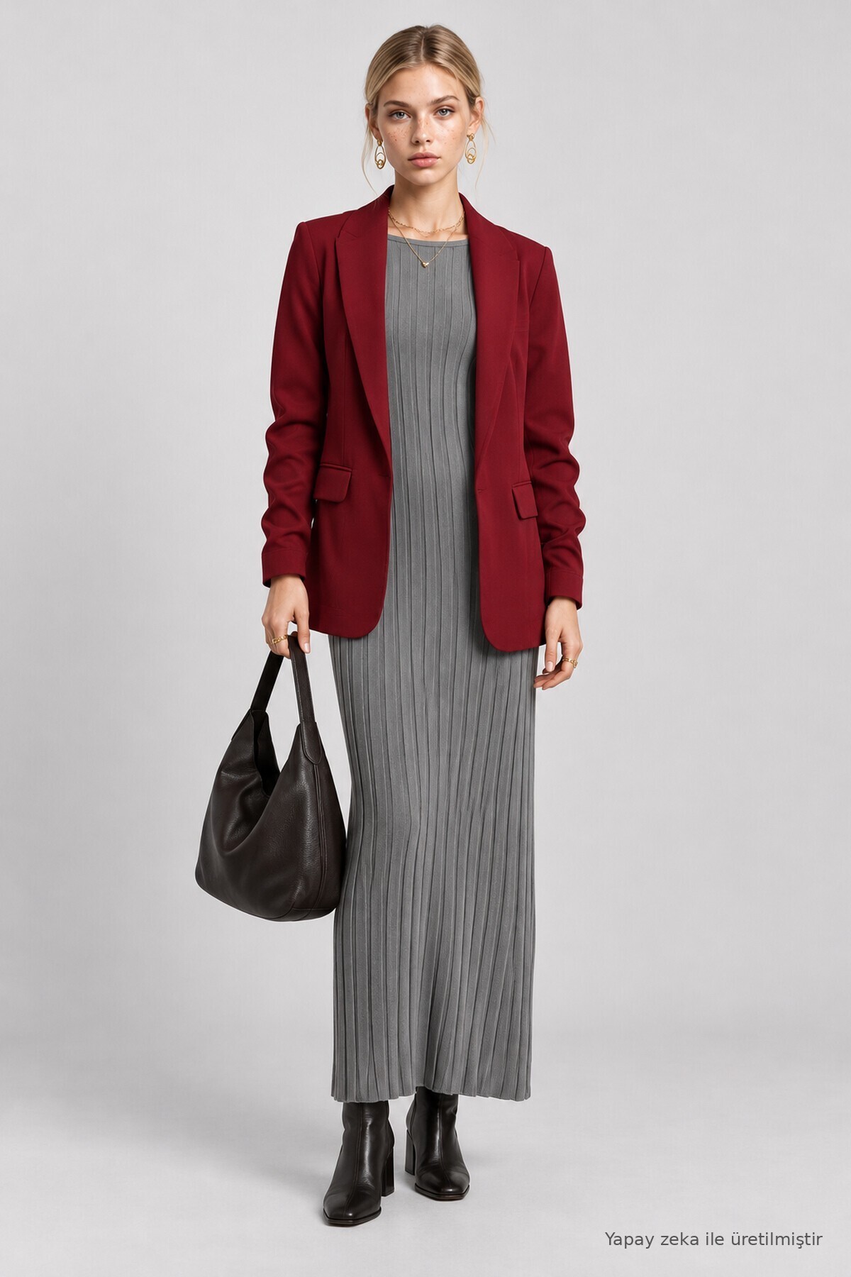 Vatkalı Büzgü Detaylı Dokuma Blazer Ceket BORDO LNT0050