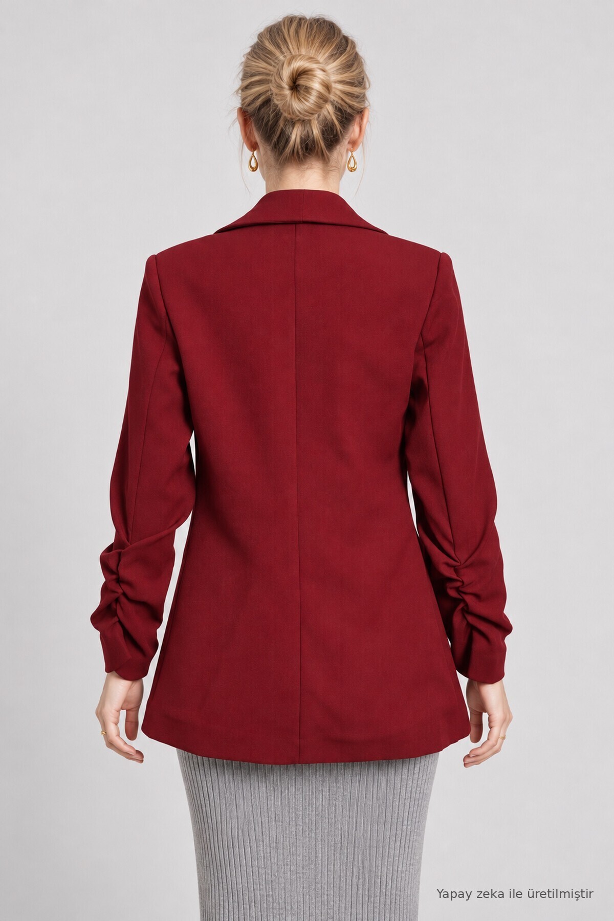 Vatkalı Büzgü Detaylı Dokuma Blazer Ceket BORDO LNT0050