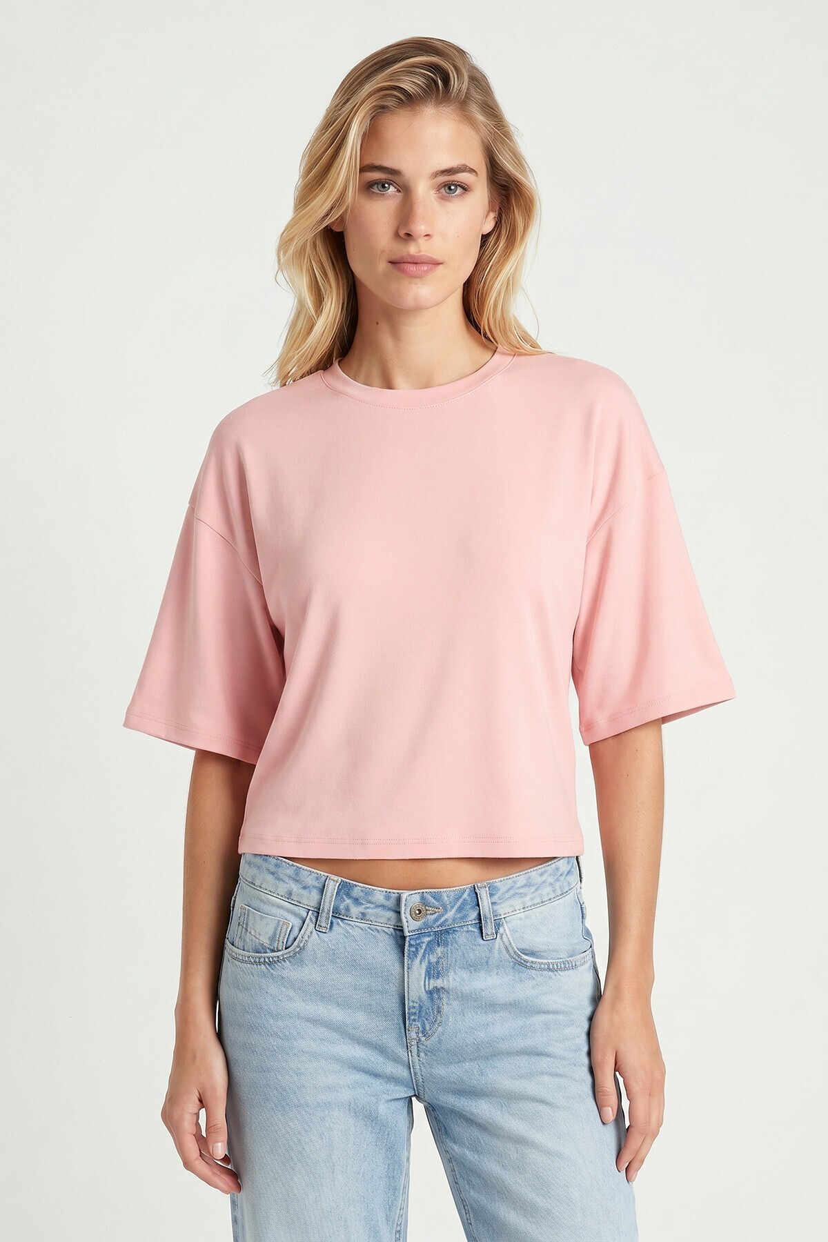 Yarasa Kollu Basic Modal T-shirt ŞEKER PEMBE LUB0357