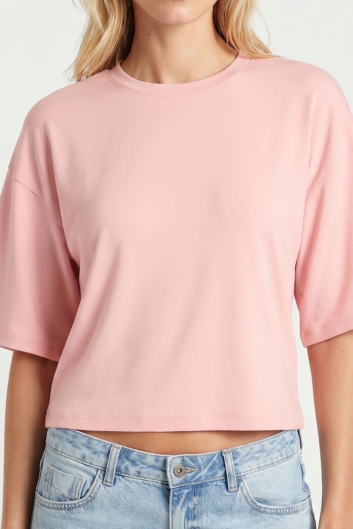 Yarasa Kollu Basic Modal T-shirt ŞEKER PEMBE LUB0357