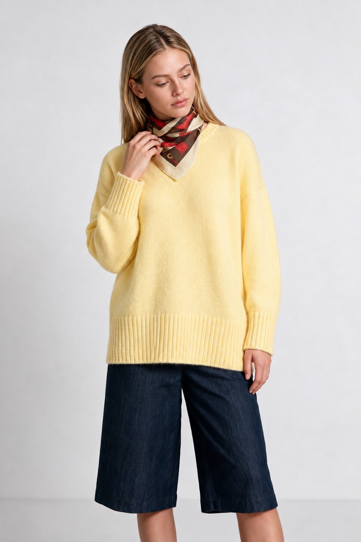 Yumuşak Dokulu Oversize Triko Kazak 4270 SARI LPF0063