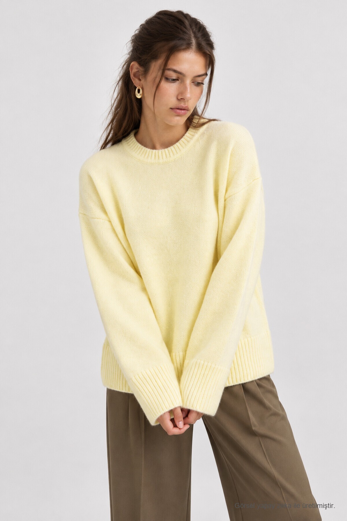Yumuşak Dokulu Oversize Triko Kazak AÇIK SARI LPF0063