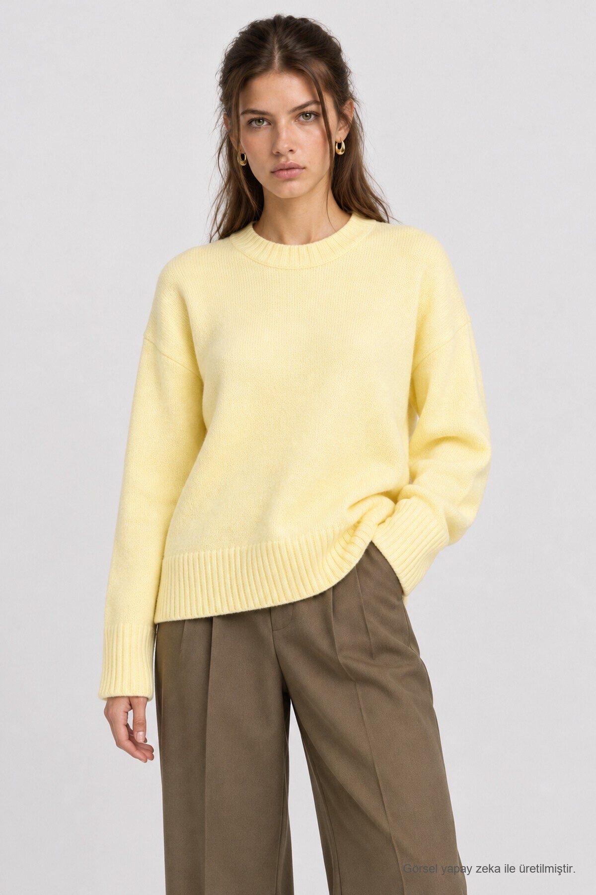 Yumuşak Dokulu Oversize Triko Kazak AÇIK SARI LPF0063