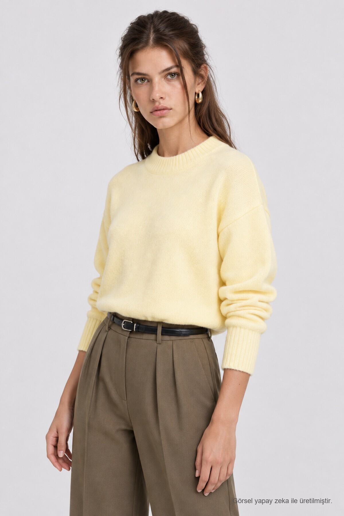 Yumuşak Dokulu Oversize Triko Kazak AÇIK SARI LPF0063