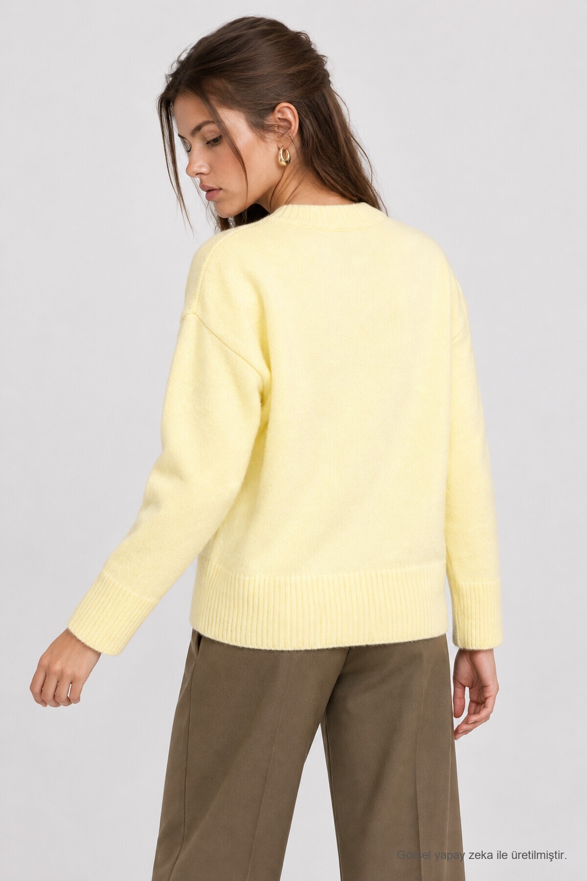 Yumuşak Dokulu Oversize Triko Kazak AÇIK SARI LPF0063