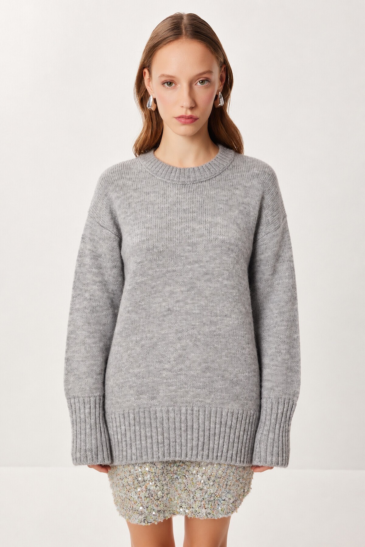Yumuşak Dokulu Oversize Triko Kazak GRİ LPF0063