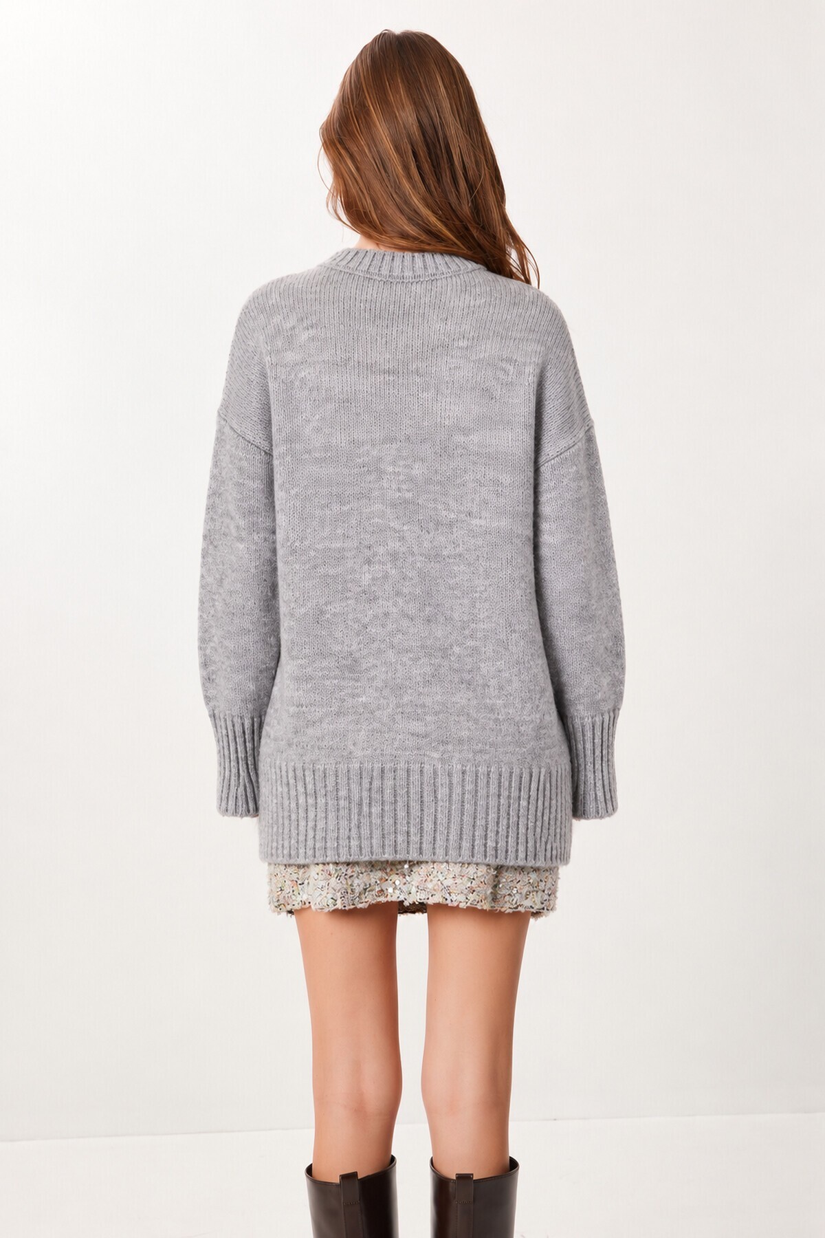 Yumuşak Dokulu Oversize Triko Kazak GRİ LPF0063