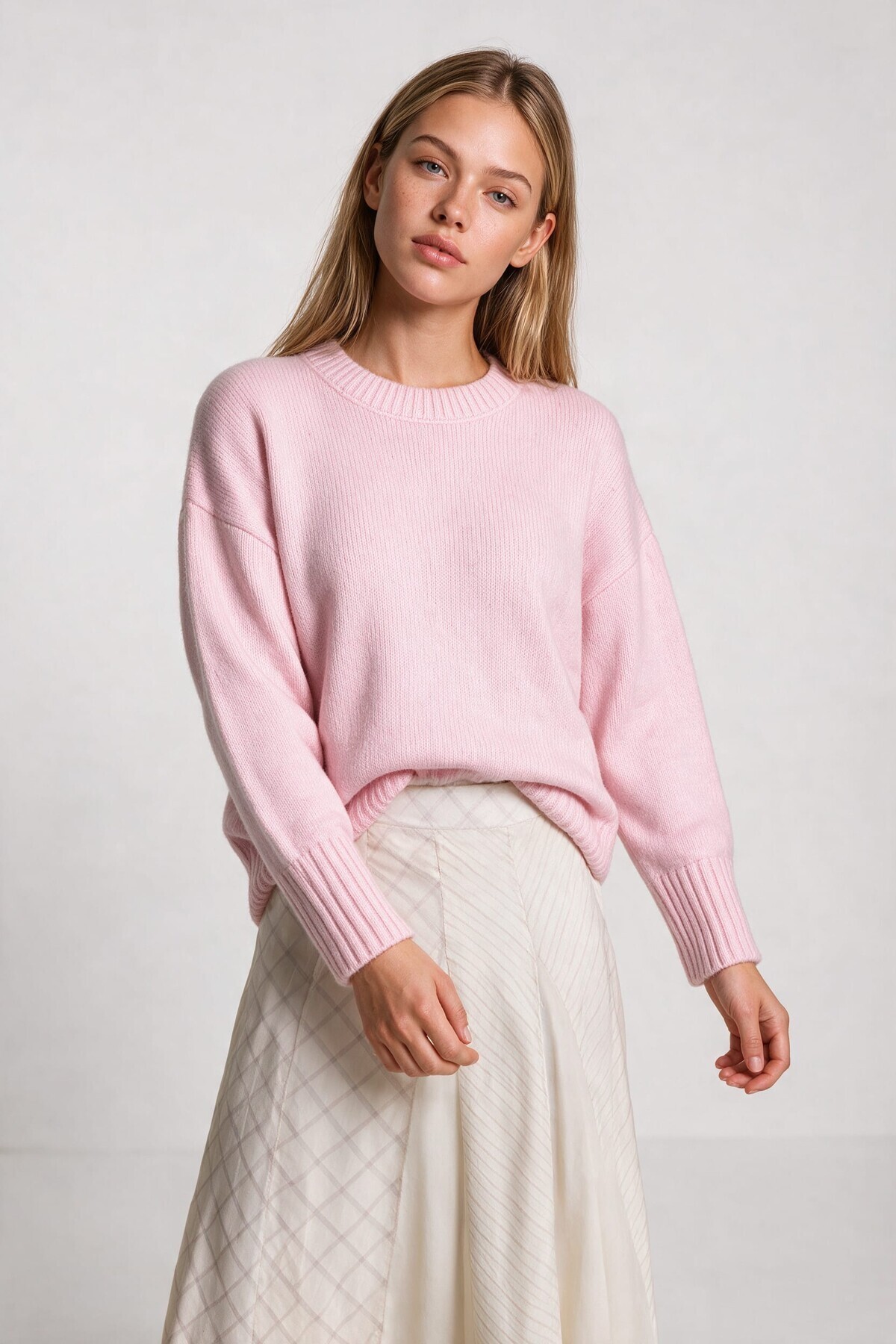 Yumuşak Dokulu Oversize Triko Kazak ŞEKER PEMBE LPF0063