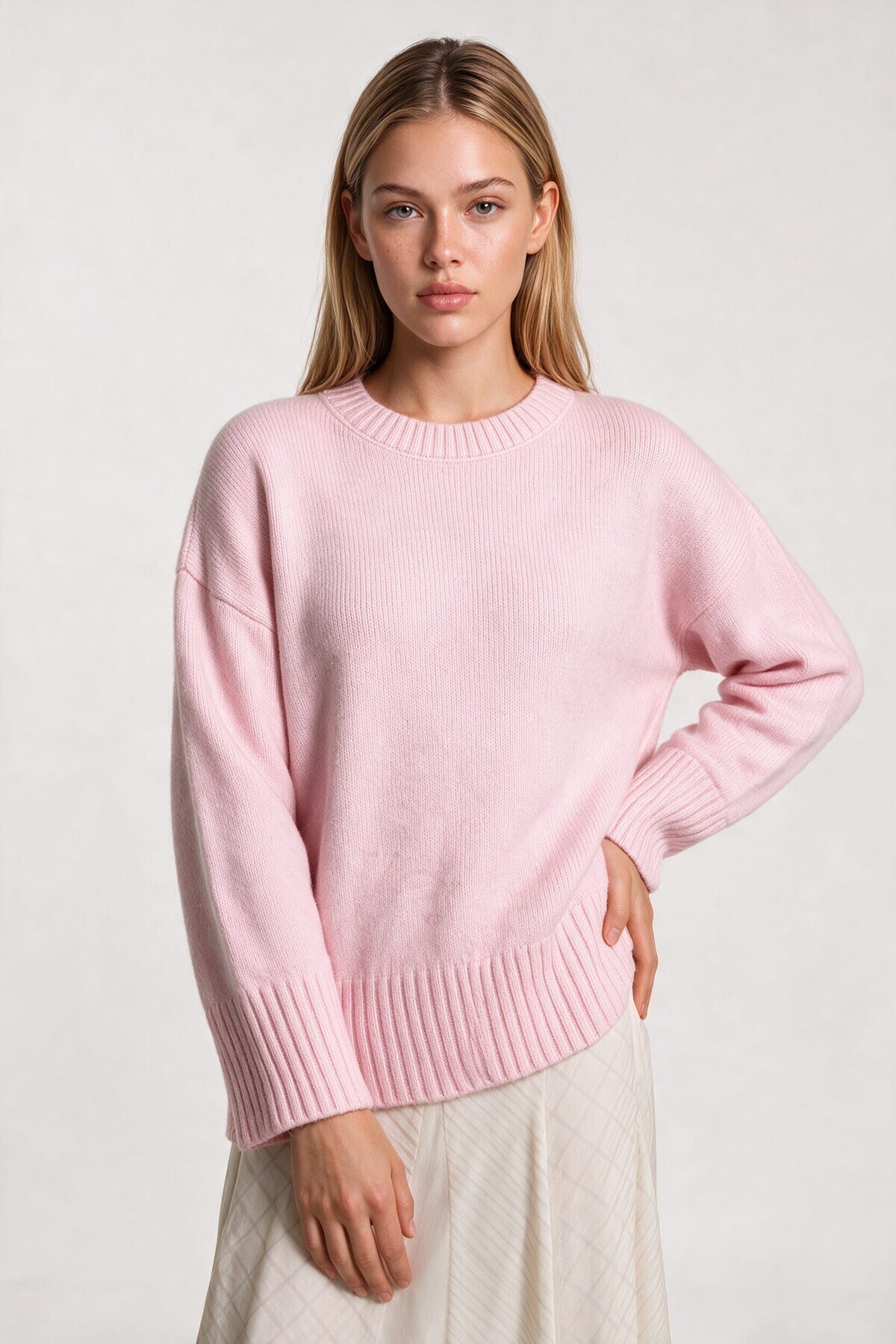 Yumuşak Dokulu Oversize Triko Kazak ŞEKER PEMBE LPF0063