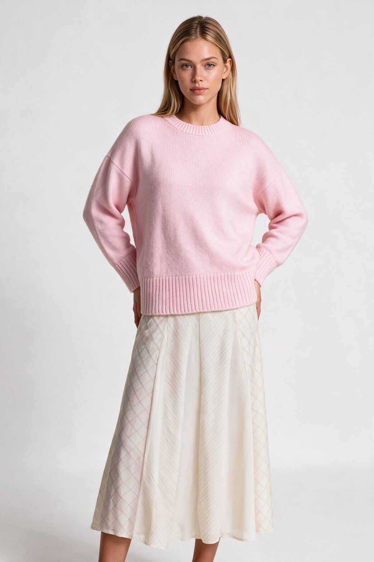 Yumuşak Dokulu Oversize Triko Kazak ŞEKER PEMBE LPF0063
