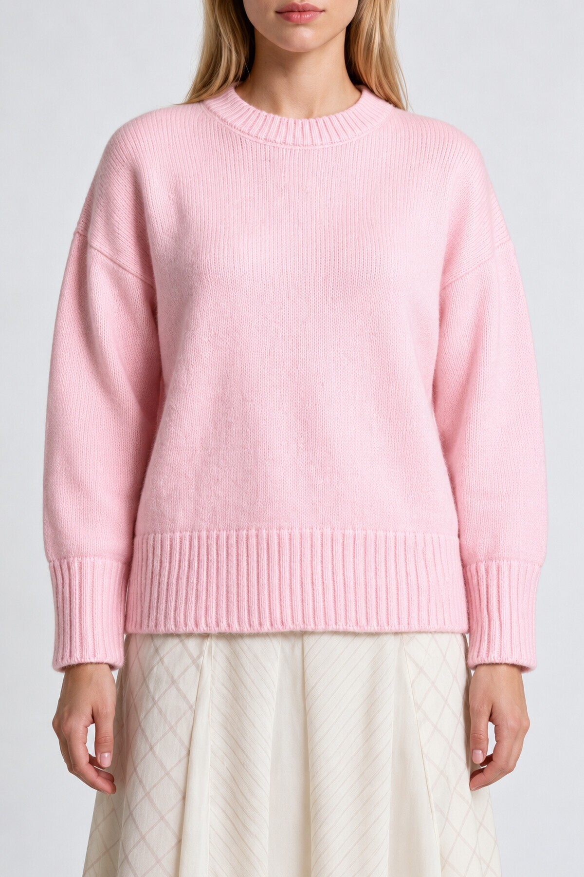 Yumuşak Dokulu Oversize Triko Kazak ŞEKER PEMBE LPF0063