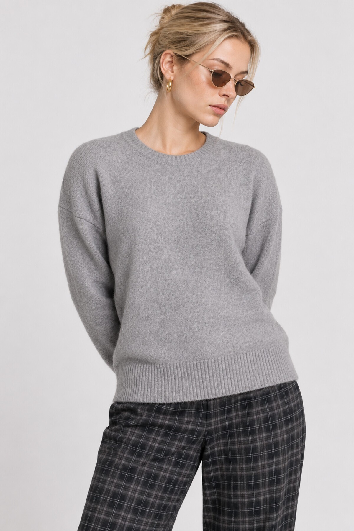 Yün Karışımlı Oversize Triko Kazak 4270 GRİ LKİ0062