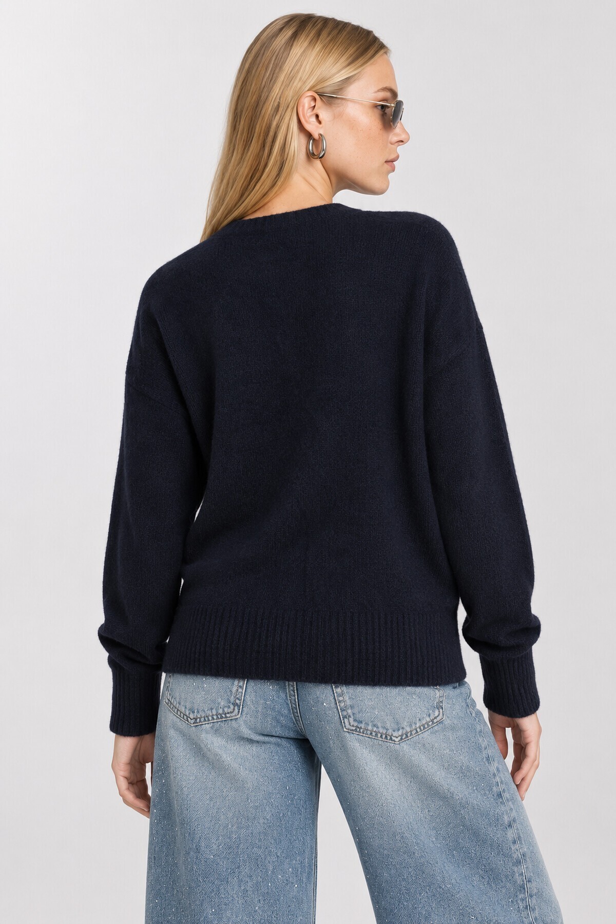Yün Karışımlı Oversize Triko Kazak 4270 LACİVERT LKİ0062