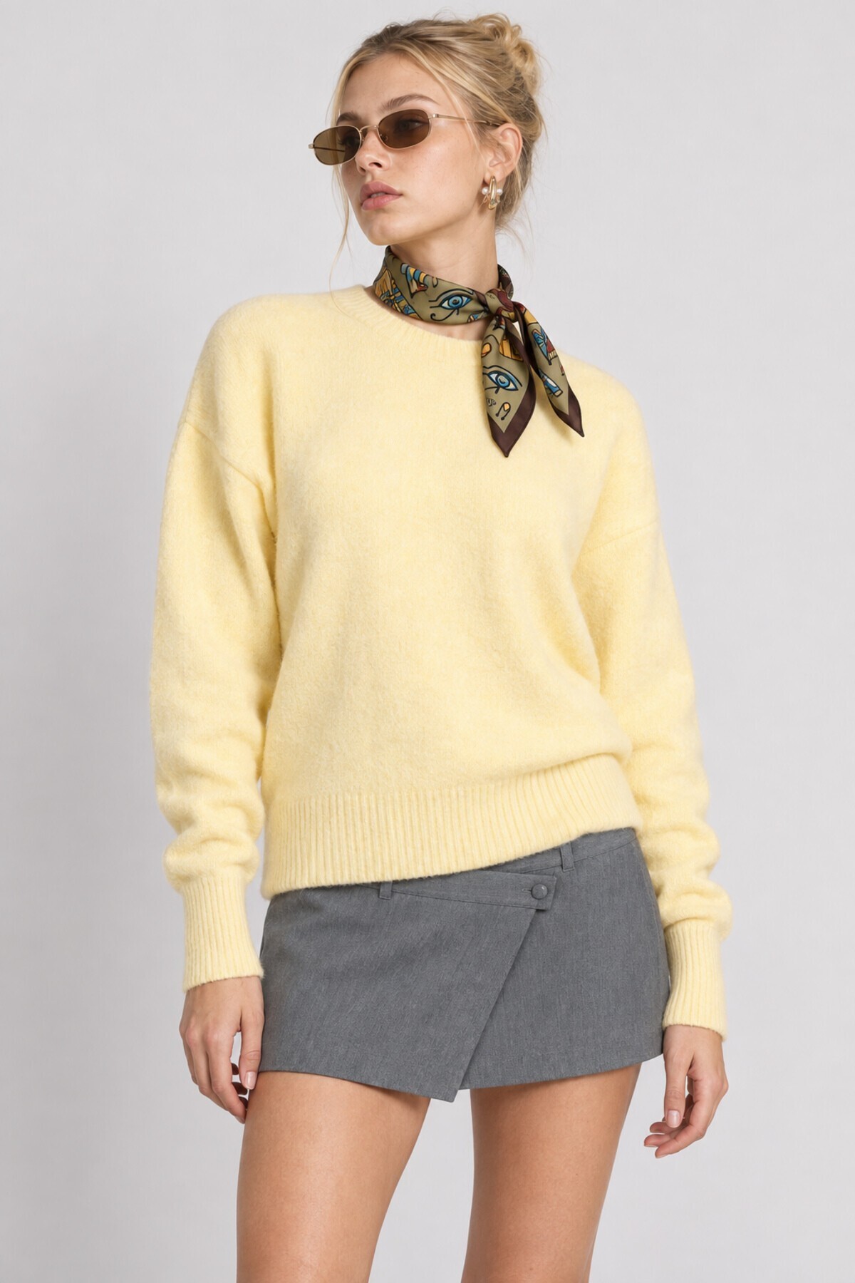 Yün Karışımlı Oversize Triko Kazak 4270 SARI LKİ0062