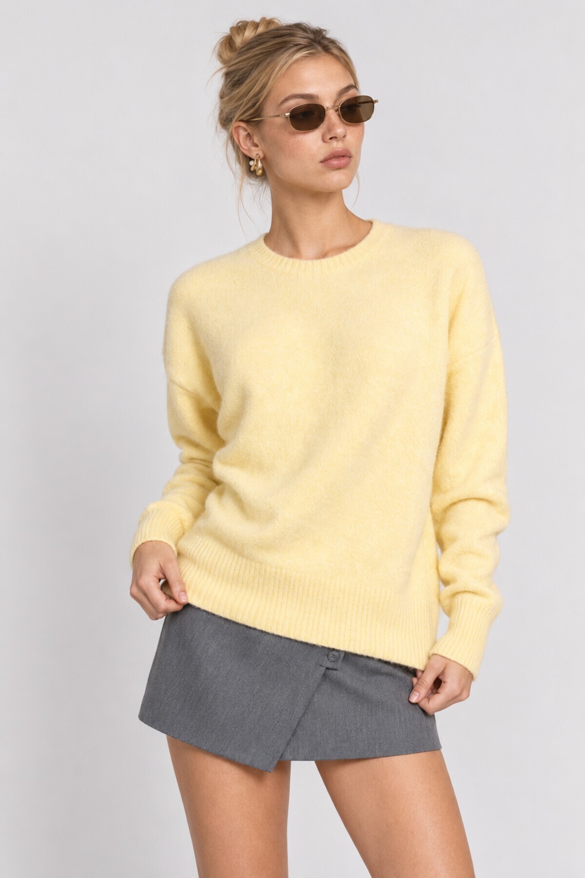 Yün Karışımlı Oversize Triko Kazak 4270 SARI LKİ0062