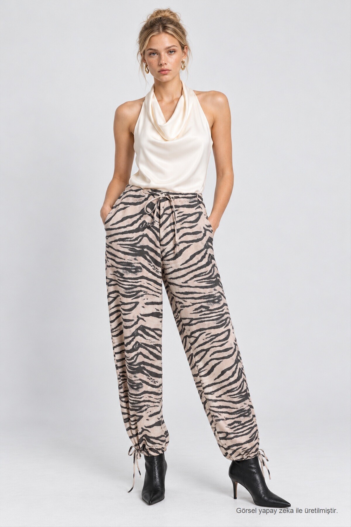 Zebra Desenli Gabardin Pantolon ANTRASİT KREM LBY0117