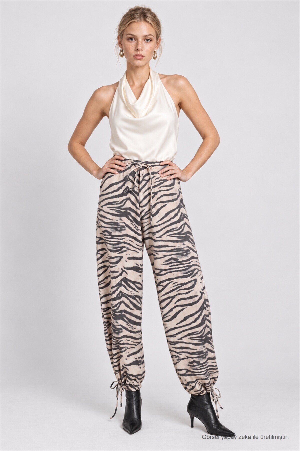 Zebra Desenli Gabardin Pantolon ANTRASİT KREM LBY0117