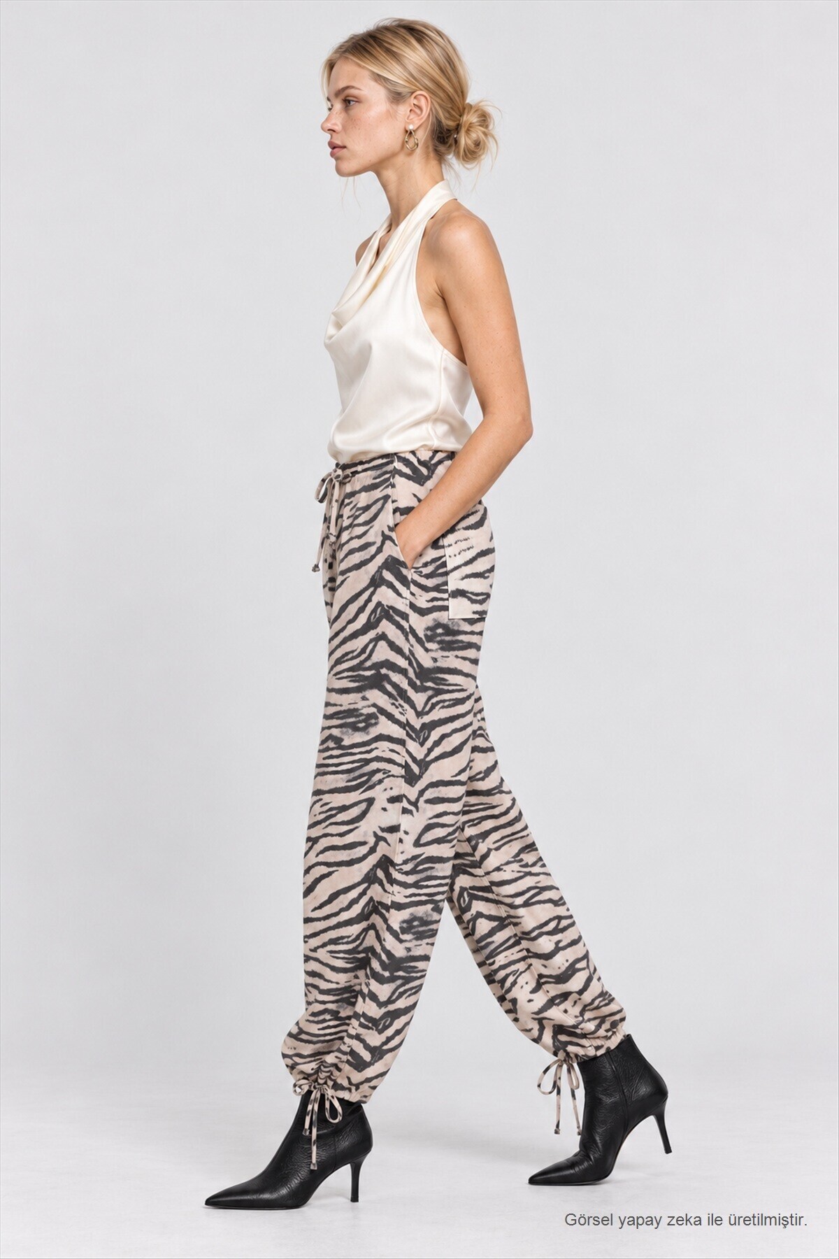Zebra Desenli Gabardin Pantolon ANTRASİT KREM LBY0117