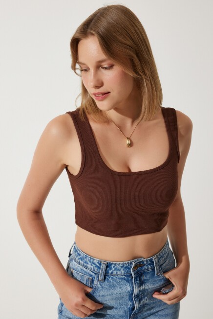 ASKILI FİTİLLİ CROP ÖRME BLUZ