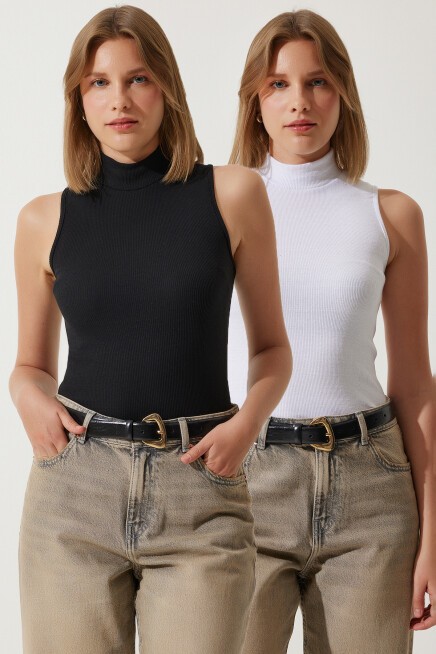 BALIKÇI YAKA KOLSUZ 2Lİ PAKET ÖRME BLUZ