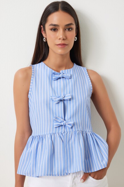 ÇİZGİLİ FİYONKLU POPLİN BLUZ