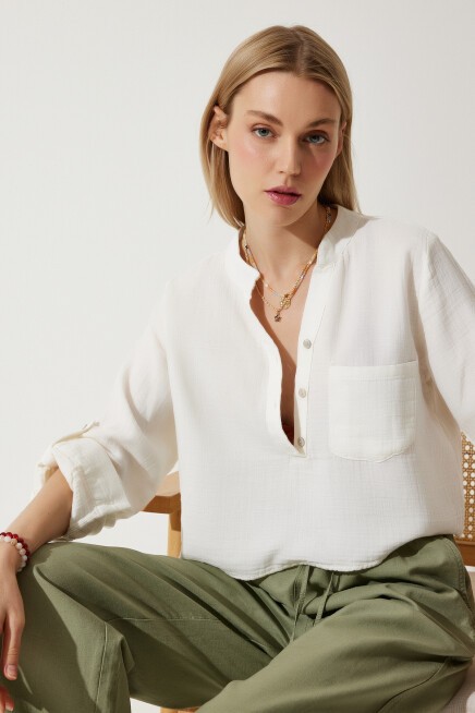 HAKİM YAKA PREMIUM MÜSLİN GÖMLEK BLUZ