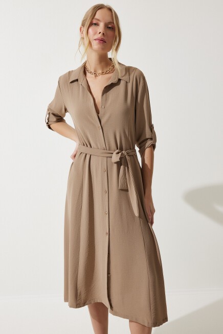 KUŞAKLI GÖMLEK ELBİSE