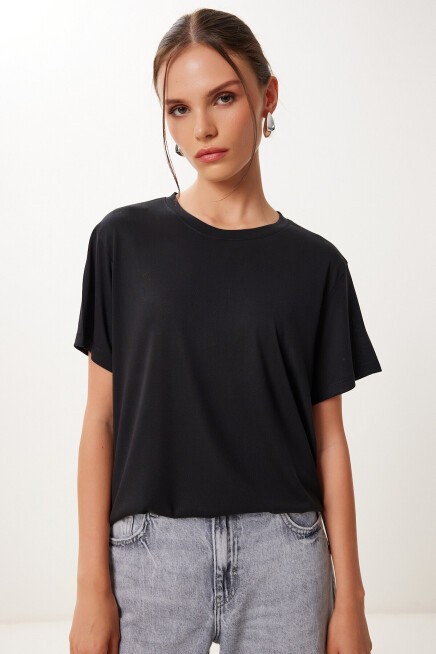 2’li Paket Basic Modal Örme T-shirt SİYAH BEYAZ HFN0002