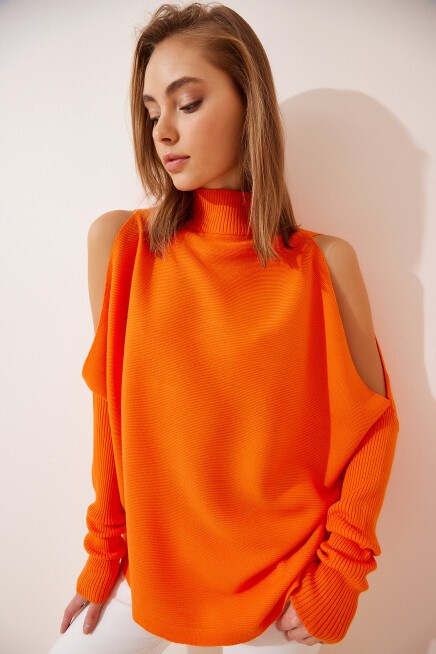 Cut Out Detaylı Oversize Triko Kazak ORANJ LAS0003