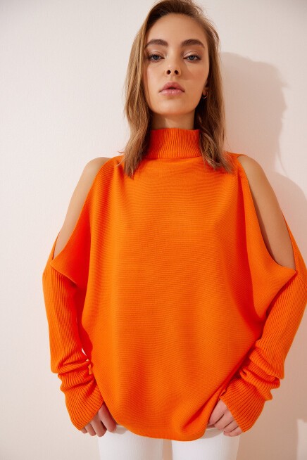 Cut Out Detaylı Oversize Triko Kazak ORANJ LAS0003