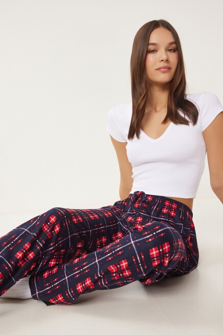 Desenli Yumuşak Dokulu Örme Pijama Altı LACİVERT KIRMIZI LCE0002