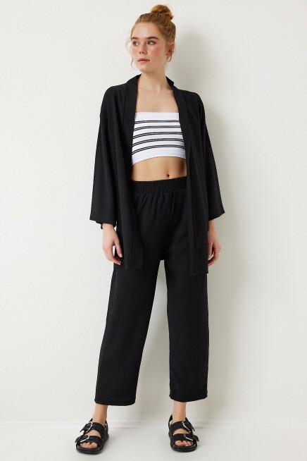 Örme Kimono Pantolon Takımı SİYAH LBY0001