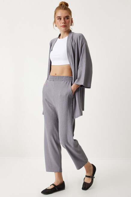 Örme Kimono Pantolon Takımı TAŞ GRİSİ LBY0001