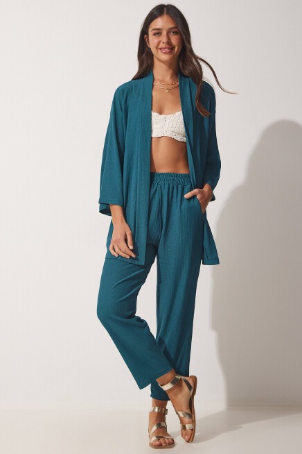 Örme Kimono Pantolon Takımı ZÜMRÜT YEŞİLİ LBY0001