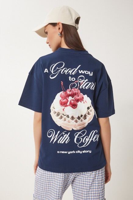 Kabartma Baskılı Örme T-shirt LACİVERT LCR0067