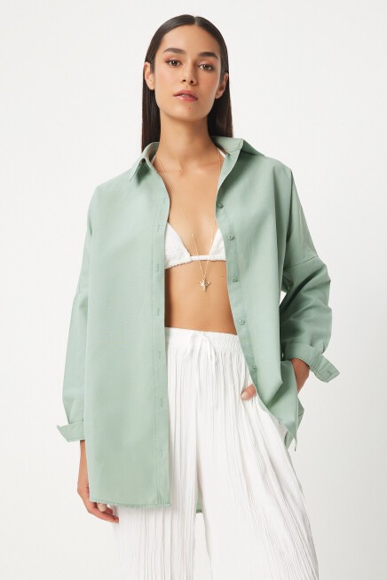 Oversize Basic Gömlek AÇIK ÇAĞLA YEŞİLİ LDD0003