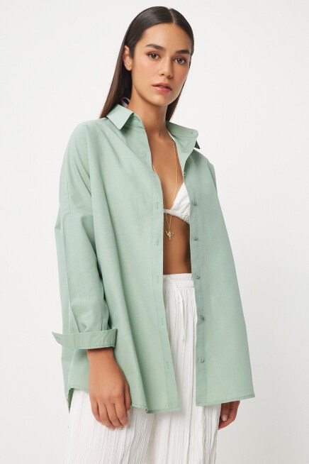 Oversize Basic Gömlek AÇIK ÇAĞLA YEŞİLİ LDD0003