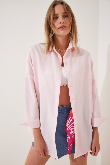 Oversize Basic Gömlek AÇIK PEMBE LDD0003