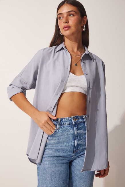 Oversize Basic Gömlek GRİ LDD0003