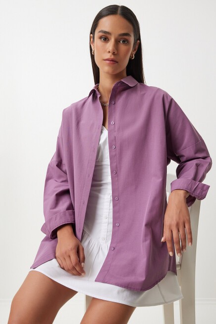 Oversize Basic Gömlek KOYU LİLA LDD0003
