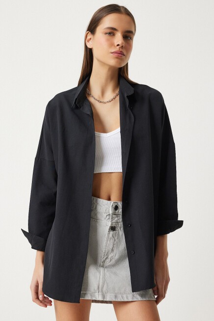 Oversize Basic Gömlek SİYAH LDD0003